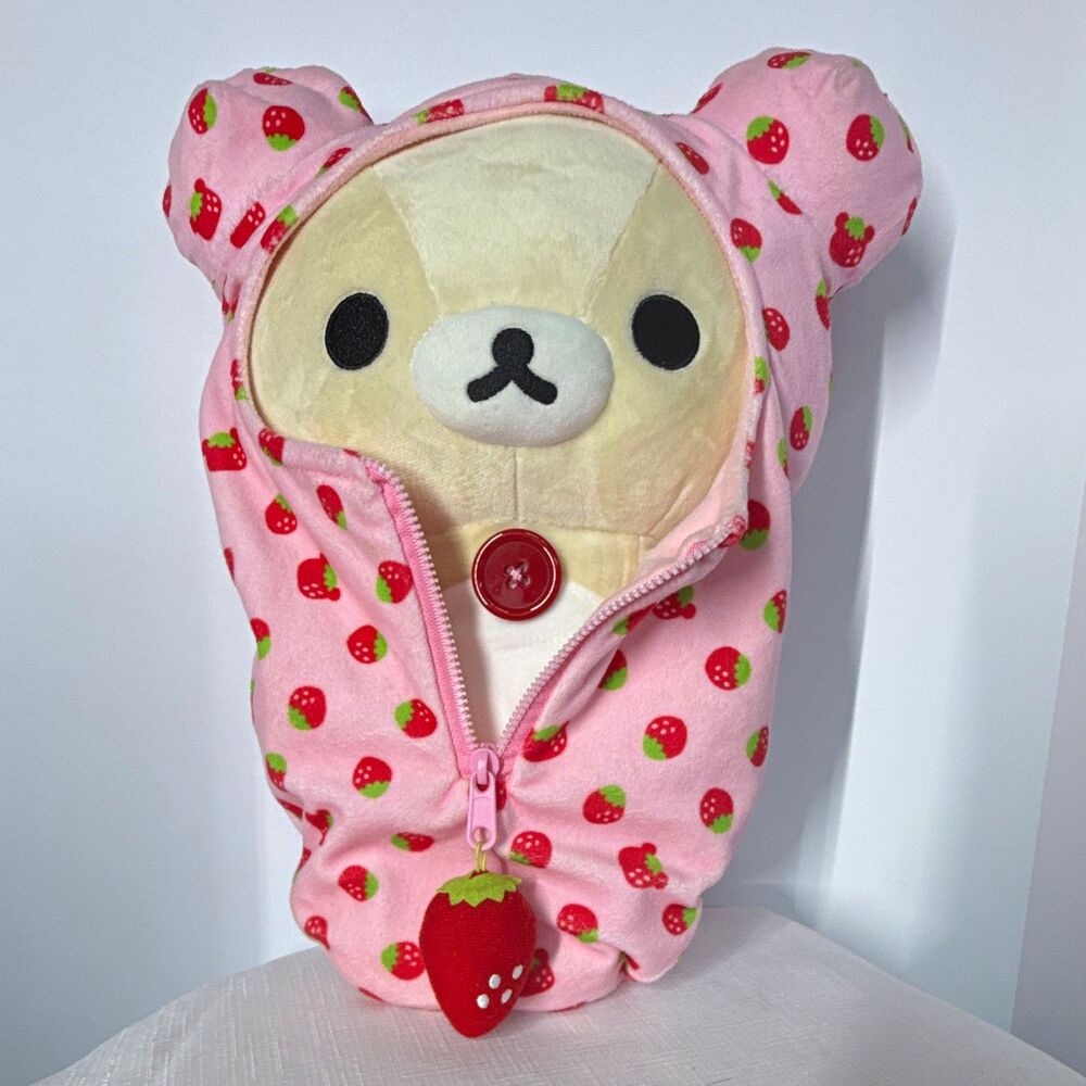 Authentic San-X Korilakkuma Strawberry Sleeping Bag Plush Toy 14 Inch Rare